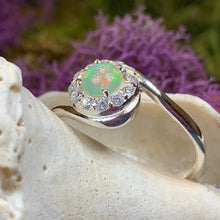 Load image into Gallery viewer, Opal Ring, Promise Ring, Engagement Ring, Celtic Jewelry, Anniversary Gift, Wiccan Jewelry, Boho Statement Ring, Silver Cocktail Ring