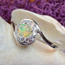 Load image into Gallery viewer, Opal Ring, Promise Ring, Engagement Ring, Celtic Jewelry, Anniversary Gift, Wiccan Jewelry, Boho Statement Ring, Silver Cocktail Ring
