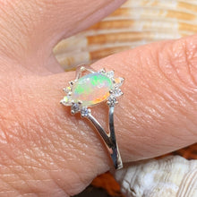 Load image into Gallery viewer, Opal Ring, Promise Ring, Engagement Ring, Celtic Jewelry, Anniversary Gift, Wiccan Jewelry, Boho Statement Ring, Silver Cocktail Ring