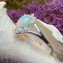 Load image into Gallery viewer, Opal Ring, Promise Ring, Engagement Ring, Celtic Jewelry, Anniversary Gift, Wiccan Jewelry, Boho Statement Ring, Silver Cocktail Ring