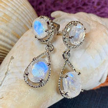 Load image into Gallery viewer, Moonstone Earrings, Bridal Drop Earrings, Faceted Moonstone Dangle Earrings, Anniversary Gift, Mom Gift, Wiccan Jewelry, June Birthstone