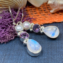 Load image into Gallery viewer, Moonstone Earrings, Amethyst Dangle Earrings, Moonstone Jewelry, Pearl Jewelry, June Birthstone, Mom Gift, Anniversary Gift, Wife Gift