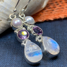 Load image into Gallery viewer, Moonstone Earrings, Amethyst Dangle Earrings, Moonstone Jewelry, Pearl Jewelry, June Birthstone, Mom Gift, Anniversary Gift, Wife Gift