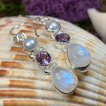 Load image into Gallery viewer, Moonstone Earrings, Amethyst Dangle Earrings, Moonstone Jewelry, Pearl Jewelry, June Birthstone, Mom Gift, Anniversary Gift, Wife Gift