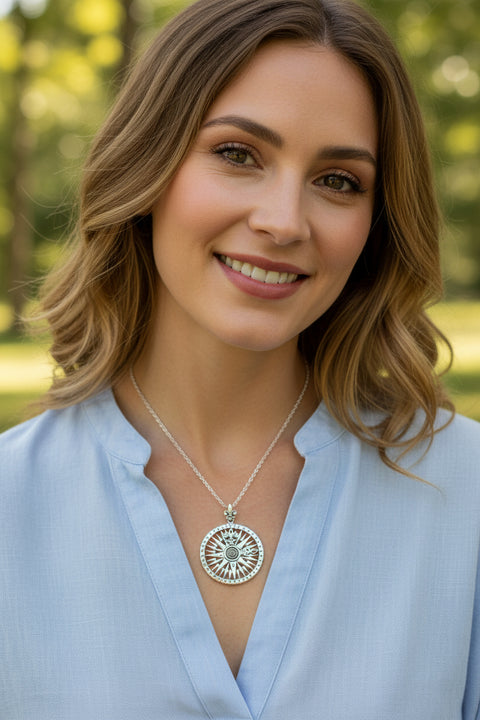 Load image into Gallery viewer, Compass Necklace, Celtic Necklace, Women Nautical Pendant, Travel Lover Gift, Anniversary Gift, Outlander Jewelry, Fluer De Lis Jewelry