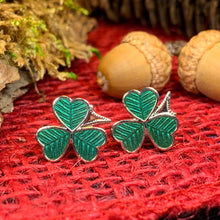 Load image into Gallery viewer, Shamrock Earrings, Celtic Jewelry, Irish Jewelry, Clover Jewelry, Irish Dancer Gift, Anniversary Gift, Sister Gift, Ireland Post Earrings
