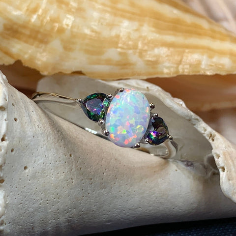 Load image into Gallery viewer, Opal Celtic Ring, Celtic Ring, Scotland Ring, Opal Engagement Ring, Trinity Knot Jewelry, Anniversary Gift, Cocktail Ring, Birthstone Ring