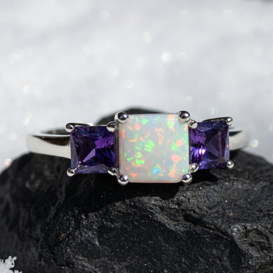Scottish Mist Opal & Amethyst Ring — view 2