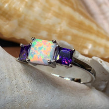 Load image into Gallery viewer, Scottish Mist Celtic Ring, Celtic Ring, Scotland Ring, Opal Jewelry, Trinity Knot Jewelry, Anniversary Gift, Cocktail Ring, Amethyst Ring