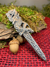 Load image into Gallery viewer, Celtic Raven Kilt Pin, Scottish Jewelry, Irish Kilt Pin, Tartan Pin, Cape Pin, Bagpiper Gift, Scotland Pin, Celtic Shawl Pin, Viking Jewelry