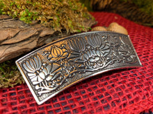 Load image into Gallery viewer, Waterlillies Hair Clip, Celtic Barrette, Water Lily Jewelry, Art Deco Jewelry, Friendship Gift, Wicca Jewelry, Hair Jewelry, Pewter Barrette
