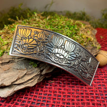 Load image into Gallery viewer, Waterlillies Hair Clip, Celtic Barrette, Water Lily Jewelry, Art Deco Jewelry, Friendship Gift, Wicca Jewelry, Hair Jewelry, Pewter Barrette