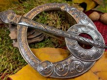 Load image into Gallery viewer, Celtic Penannular Brooch, Large Celtic Pin, Viking Jewelry, Norse Jewelry, Wiccan Jewelry, Anniversary Gift, Kilt Pin, Pewter Tartan Pin