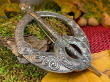 Load image into Gallery viewer, Celtic Penannular Brooch, Large Celtic Pin, Viking Jewelry, Norse Jewelry, Wiccan Jewelry, Anniversary Gift, Kilt Pin, Pewter Tartan Pin