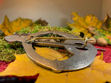 Load image into Gallery viewer, Celtic Penannular Brooch, Large Celtic Pin, Viking Jewelry, Norse Jewelry, Wiccan Jewelry, Anniversary Gift, Kilt Pin, Pewter Tartan Pin