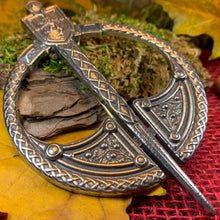 Load image into Gallery viewer, Lion Penannular Brooch, Large Celtic Pin, Scottish Lion Pin, Norse Jewelry, Wiccan Jewelry, Anniversary Gift, Kilt Pin, Pewter Tartan Pin