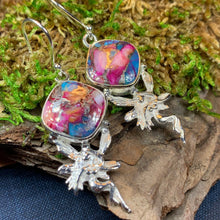 Load image into Gallery viewer, Celtic Fairy Earrings, Celtic Jewelry, Irish Jewelry, Fairy Jewelry, Wiccan Jewelry, Boho Earrings, Scotland Jewelry, Spiny Oyster Turquoise