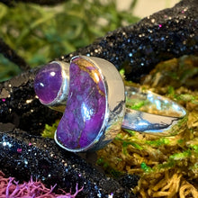 Load image into Gallery viewer, Crescent Moon Ring, Celtic Jewelry, Celestial Jewelry, Goddess Jewelry, Moon Ring, Wiccan Jewelry, Anniversary Gift, Mystical Ring, Purple