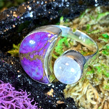 Load image into Gallery viewer, Crescent Moon Ring, Celtic Jewelry, Celestial Jewelry, Goddess Jewelry, Moon Ring, Wiccan Jewelry, Anniversary Gift, Mystical Ring, Purple