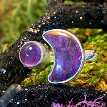 Load image into Gallery viewer, Crescent Moon Ring, Celtic Jewelry, Celestial Jewelry, Goddess Jewelry, Moon Ring, Wiccan Jewelry, Anniversary Gift, Mystical Ring, Purple