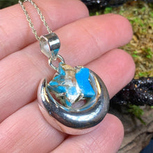 Load image into Gallery viewer, Moon Necklace, Celtic Jewelry, Star Pendant, Anniversary Gift, Wiccan Jewelry, Pagan Necklace, Celestial Jewelry, Turquoise Jewelry