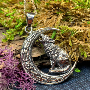 Wolf Necklace, Celtic Jewelry, Moon Necklace, Pagan Jewelry, Viking Jewelry, Crescent Moon Gift, Graduation Gift, Celestial Jewelry, Wiccan