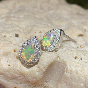 Opal Stud Earrings, Bridal Earrings, Faceted Opal Post Earrings, Anniversary Gift, Mom Gift, Wiccan Jewelry, October Birthstone