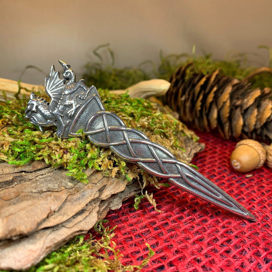 Welsh Dragon Kilt Pin, Celtic Jewelry, Wales Jewelry, Celtic Brooch, Tartan Pin, Sword Pin, Groom Gift, Best Man Gift, Bagpiper Gift