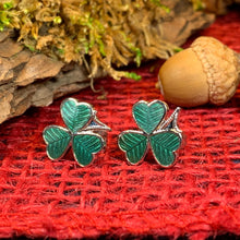 Load image into Gallery viewer, Shamrock Earrings, Celtic Jewelry, Irish Jewelry, Clover Jewelry, Irish Dancer Gift, Anniversary Gift, Sister Gift, Ireland Post Earrings