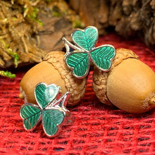 Load image into Gallery viewer, Shamrock Earrings, Celtic Jewelry, Irish Jewelry, Clover Jewelry, Irish Dancer Gift, Anniversary Gift, Sister Gift, Ireland Post Earrings