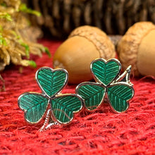 Load image into Gallery viewer, Shamrock Earrings, Celtic Jewelry, Irish Jewelry, Clover Jewelry, Irish Dancer Gift, Anniversary Gift, Sister Gift, Ireland Post Earrings