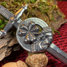 Load image into Gallery viewer, Irish Kilt Pin, Irish Shamrock Pin, Claddagh Kilt Pin, Harp Jewelry, Celtic Kilt Pin, Irish Dancer Gift, Celtic Knot Brooch, Bagpiper Gift