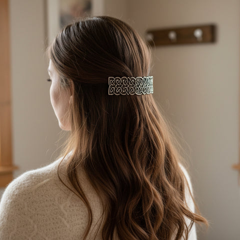 Load image into Gallery viewer, Celtic Knot Hair Clip, Celtic Barrette, Irish Jewelry, Pagan Jewelry, Friendship Gift, Wiccan Jewelry, Norse Jewelry, Animal Barrette