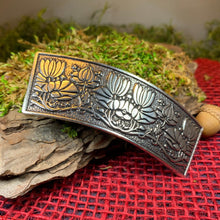 Load image into Gallery viewer, Waterlillies Hair Clip, Celtic Barrette, Water Lily Jewelry, Art Deco Jewelry, Friendship Gift, Wicca Jewelry, Hair Jewelry, Pewter Barrette