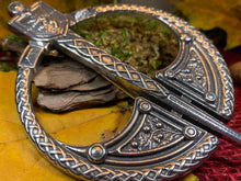Load image into Gallery viewer, Lion Penannular Brooch, Large Celtic Pin, Scottish Lion Pin, Norse Jewelry, Wiccan Jewelry, Anniversary Gift, Kilt Pin, Pewter Tartan Pin