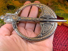 Load image into Gallery viewer, Lion Penannular Brooch, Large Celtic Pin, Scottish Lion Pin, Norse Jewelry, Wiccan Jewelry, Anniversary Gift, Kilt Pin, Pewter Tartan Pin
