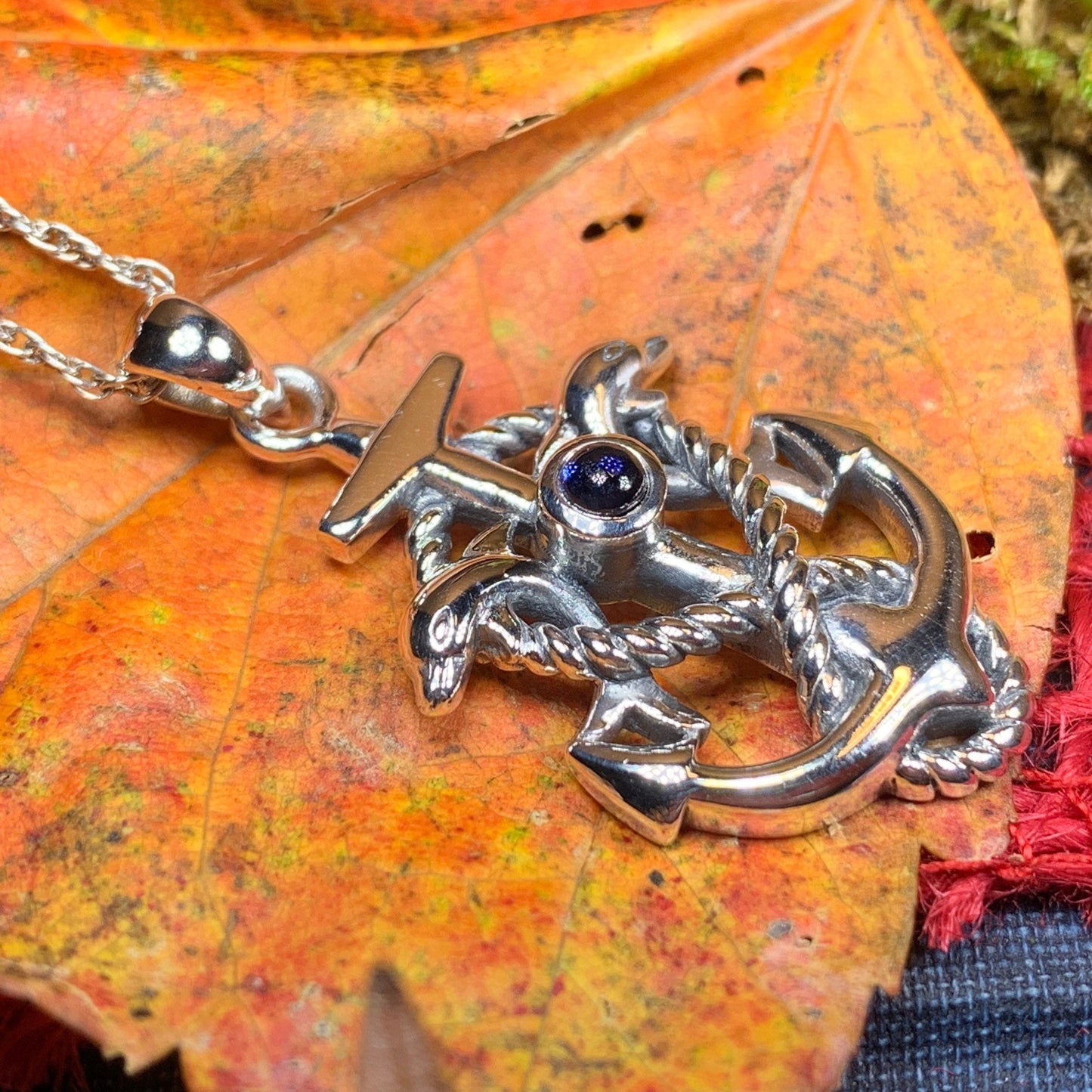 Dolphin Anchor Necklace in Sterling Silver — view 8