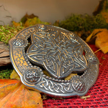 Load image into Gallery viewer, Celtic Knot Brooch, Large Celtic Pin, Viking Jewelry, Norse Jewelry, Wiccan Jewelry, Anniversary Gift, Kilt Pin, Pewter Tartan Pin