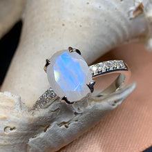 Load image into Gallery viewer, Moonstone Ring, Promise Ring, Engagement Ring, Boho Statement Ring, Anniversary Gift, Wiccan Jewelry, Cocktail Ring, Mom Gift, Wife Gift