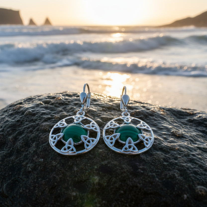 Malachite Trinity Knot Earrings - Made in Ireland — view 8