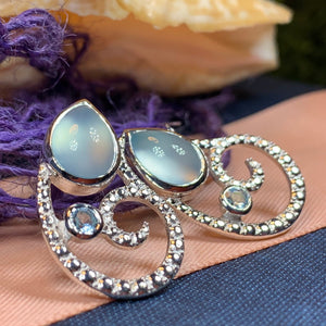 Celtic Earrings, Celtic Jewelry, Chalcedony Jewelry, Norse Jewelry, Paisley Jewelry, Scotland Jewelry, Boho Gift for Her, Anniversary Gift