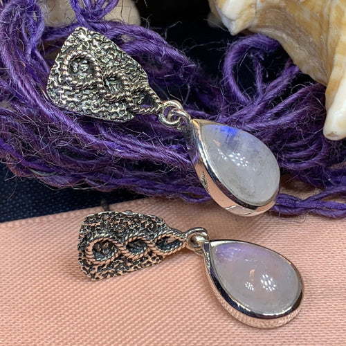 Celtic Earrings, Celtic Jewelry, Moonstone Drop Earrings, Norse Jewelry, Irish Jewelry, Scotland Jewelry, Mom Gift, Anniversary Gift