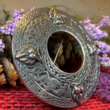 Load image into Gallery viewer, Lion Brooch, Large Celtic Pin, Scottish Lion Pin, Norse Jewelry, Wiccan Jewelry, Anniversary Gift, Kilt Pin, Pewter Tartan Pin, Lion Brooch