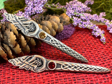 Load image into Gallery viewer, Celtic Dog Kilt Pin, Scottish Jewelry, Irish Kilt Pin, Tartan Pin, Cape Pin, Bagpiper Gift, Scotland Pin, Celtic Shawl Pin, Viking Jewelry
