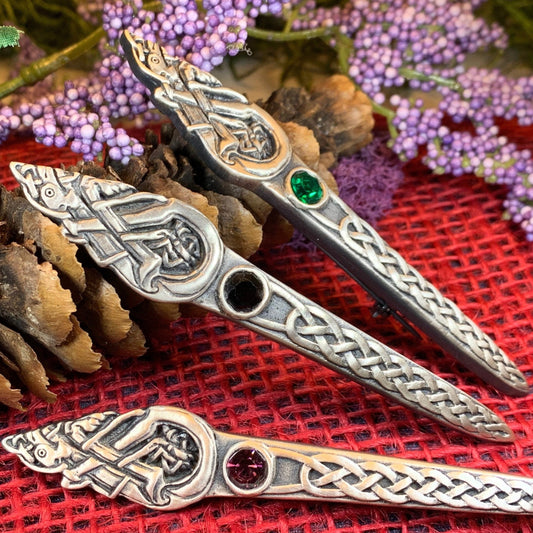 Celtic Dog Kilt Pin, Scottish Jewelry, Irish Kilt Pin, Tartan Pin, Cape Pin, Bagpiper Gift, Scotland Pin, Celtic Shawl Pin, Viking Jewelry