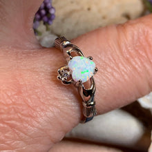 Load image into Gallery viewer, Claddagh Ring, Celtic Jewelry, Irish Jewelry, Opal Jewelry, Irish Ring, Heart Jewelry, Anniversary Gift, Bridal Jewelry