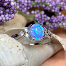 Load image into Gallery viewer, Opal Celtic Ring, Celtic Ring, Opal Engagement Ring, Blue Opal Ring, Anniversary Gift, Cocktail Ring, Birthstone Ring, Wife Gift, Mom Gift