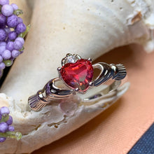 Load image into Gallery viewer, Claddagh Ring, Celtic Jewelry, Irish Jewelry, Bridal Jewelry, Ireland Gift, Promise Ring, Anniversary Gift, Tourmaline Ring, Wife Gift