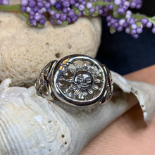 Load image into Gallery viewer, Crescent Moon Ring, Celtic Sun Ring, Celestial Jewelry, Moon Ring, Trinity Knot Ring, Irish Ring, Anniversary Gift, Wife Gift, Mom Gift