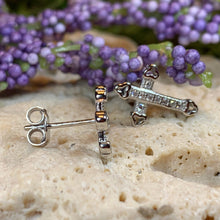 Load image into Gallery viewer, Cross Stud Earrings, Irish Jewelry, Post Earrings, Anniversary Gift, Spiritual Jewelry, Cross Jewelry, Religious Jewelry, Christian Jewelry